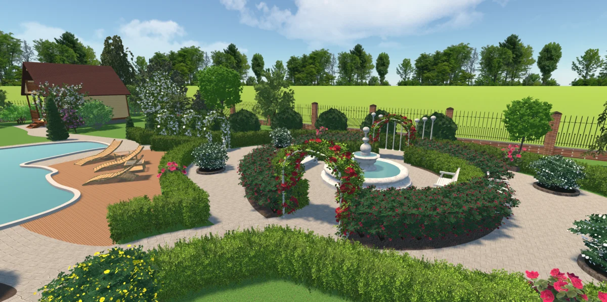проект участка с фонтаном
